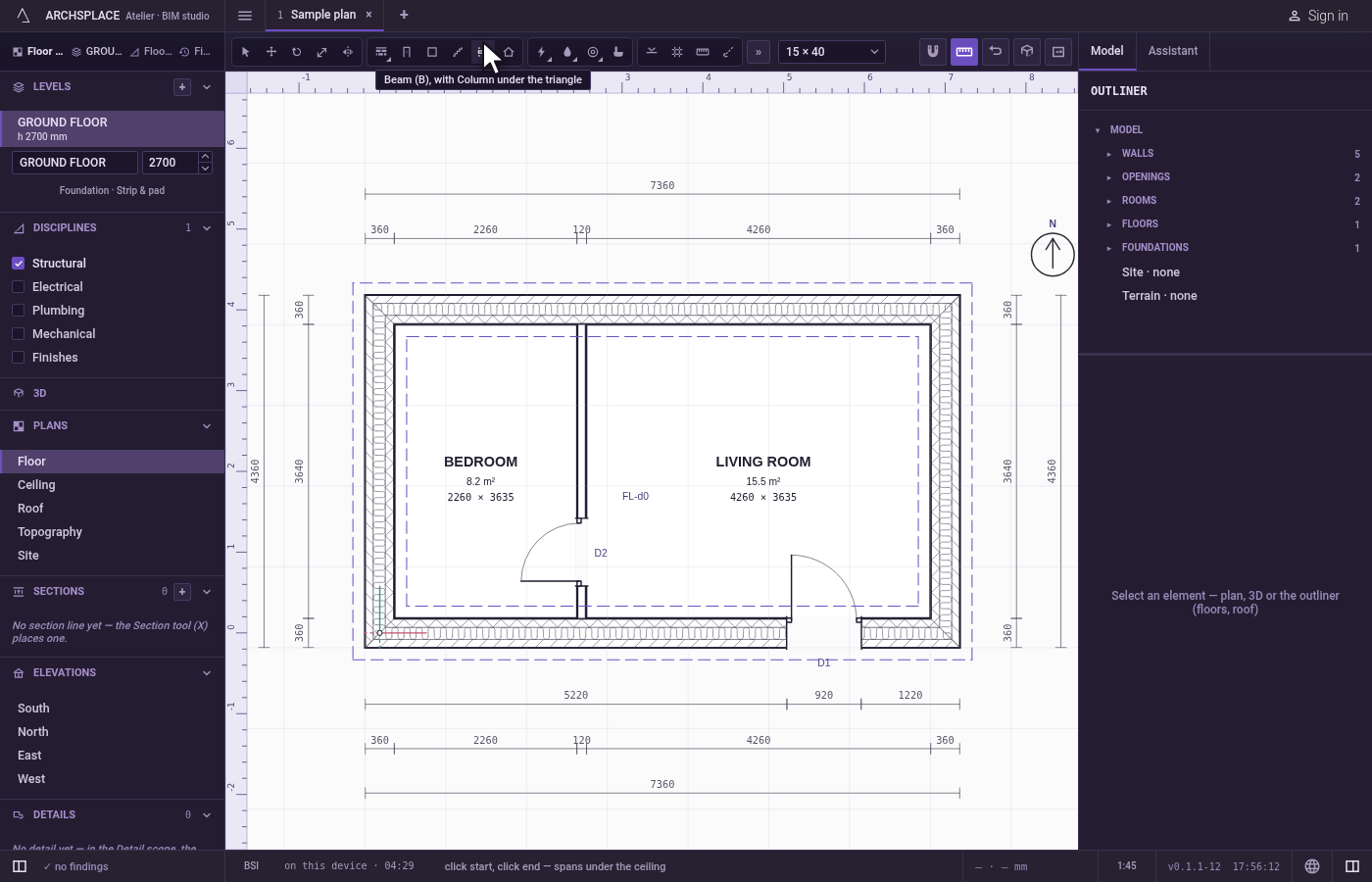 Take the tool. Press B, or click the Beam button.