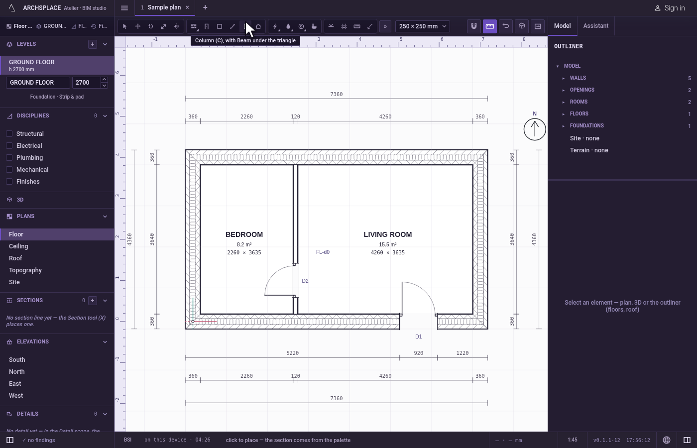 Take the tool. Press C, or click the Column button.