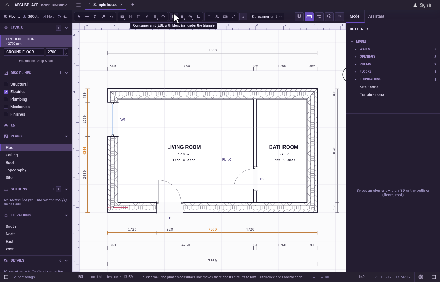 Take the tool. Type E then B quickly, or pick it on the toolbar, where it shares a button with Electrical.