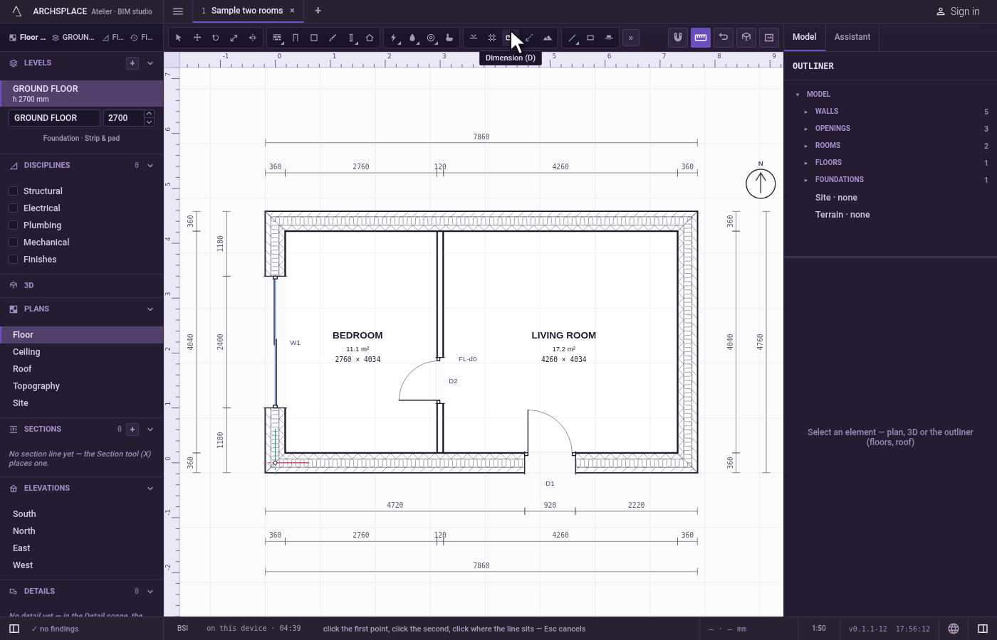 Take the tool. Press D, or click the Dimension button.