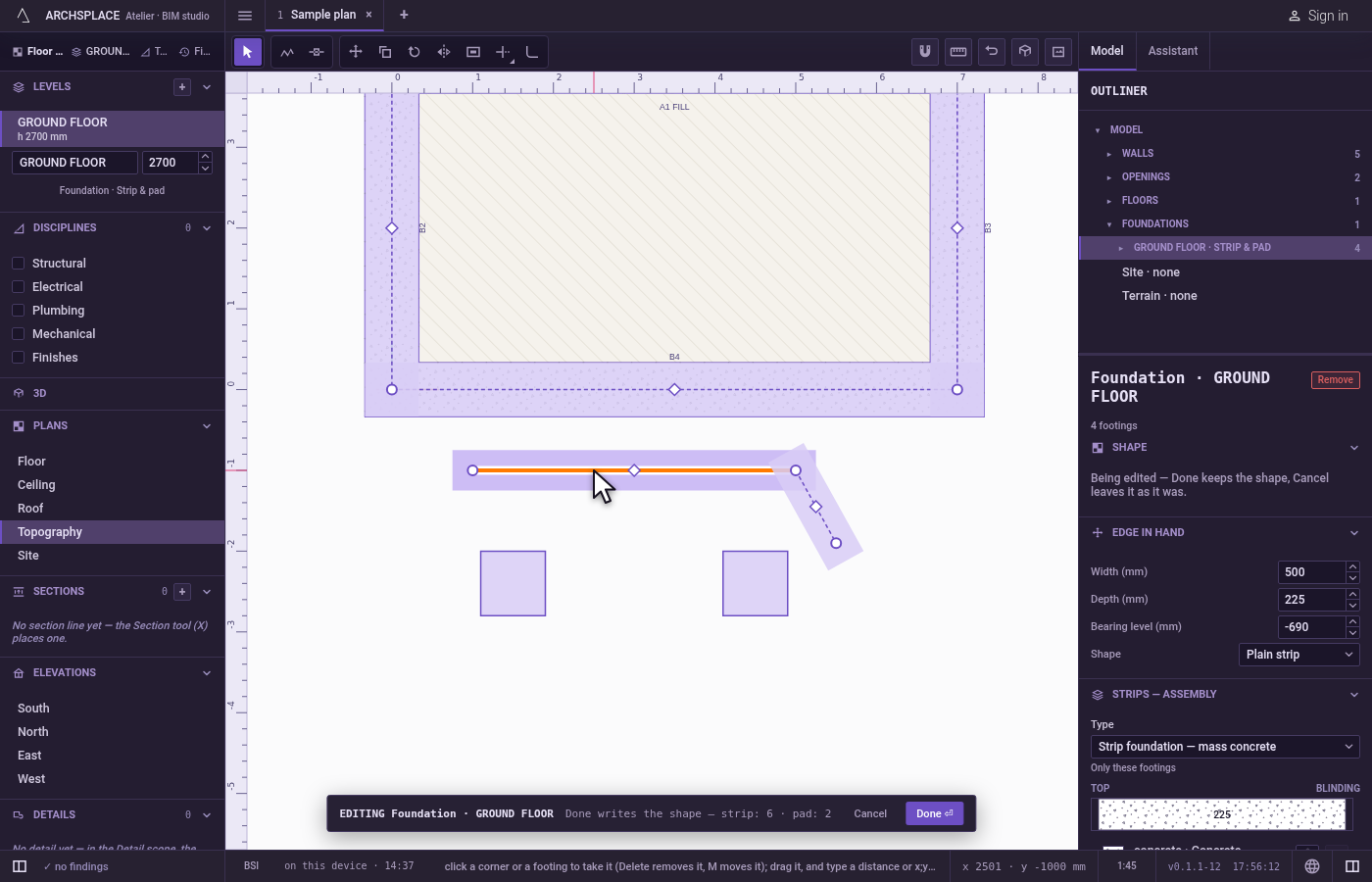 Set a footing's numbers. Click a footing to take it.