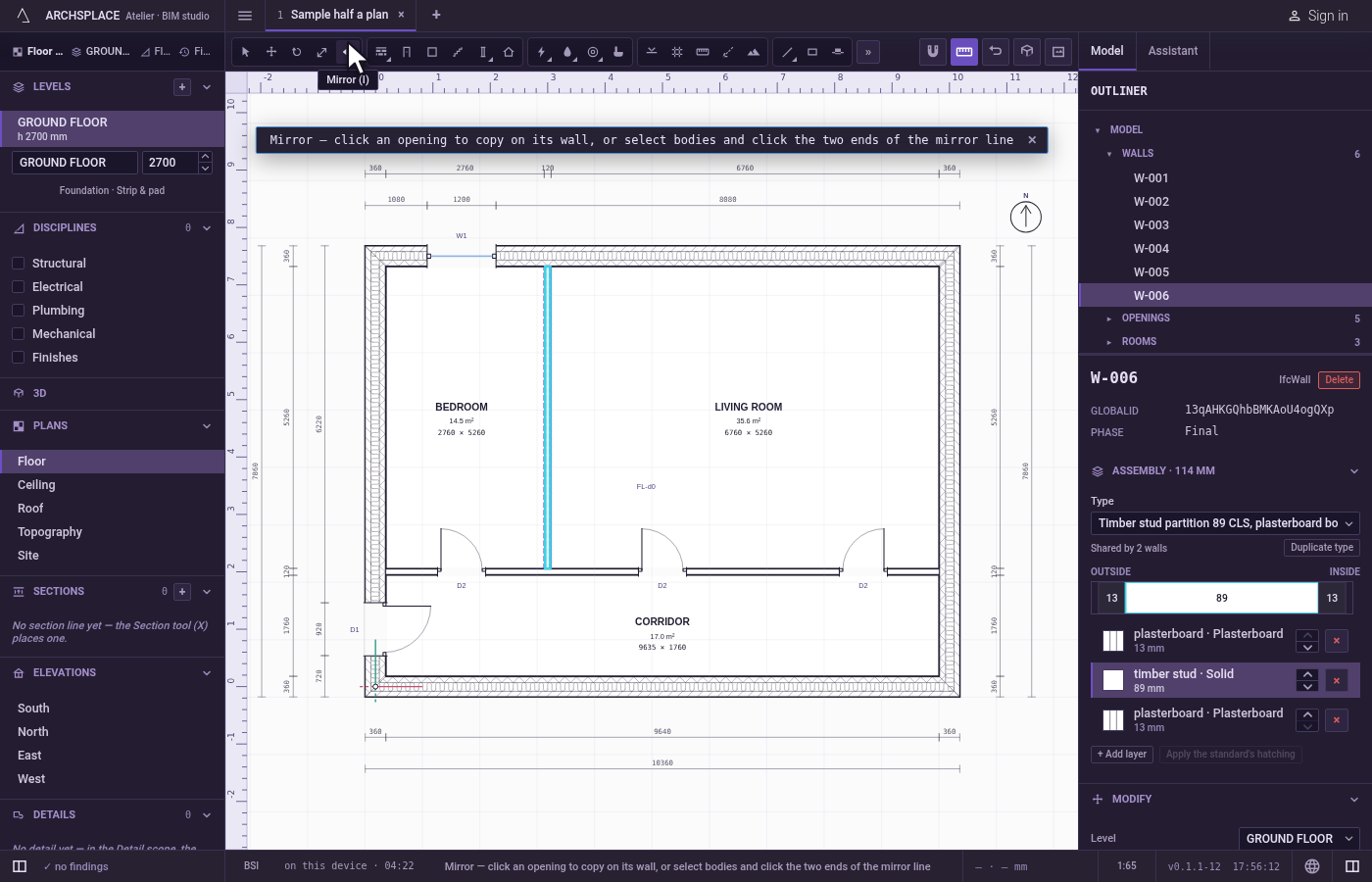 Take the tool. Press I, or click the Mirror button.