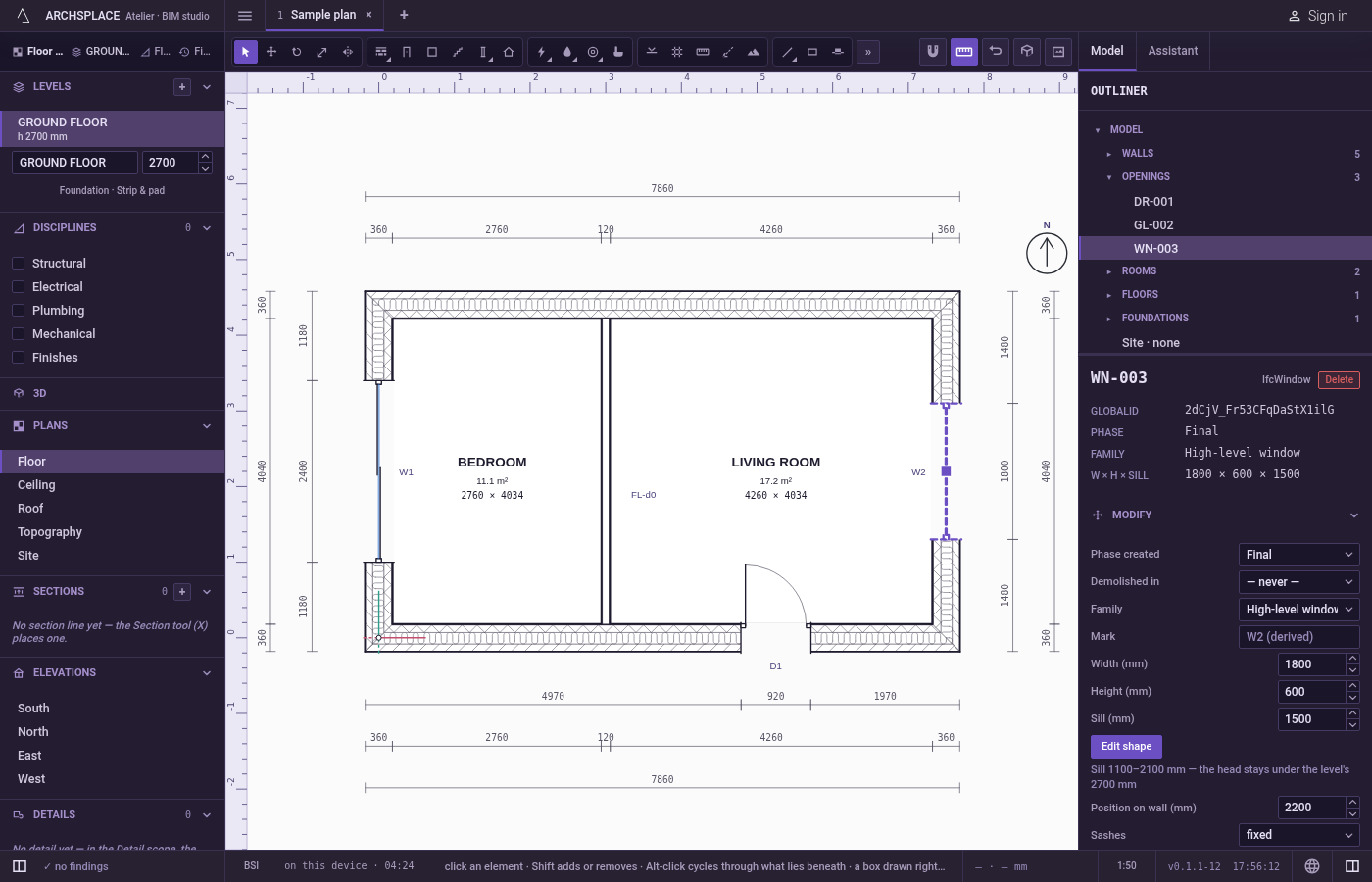 Set it in its panel. Select the opening with Select.