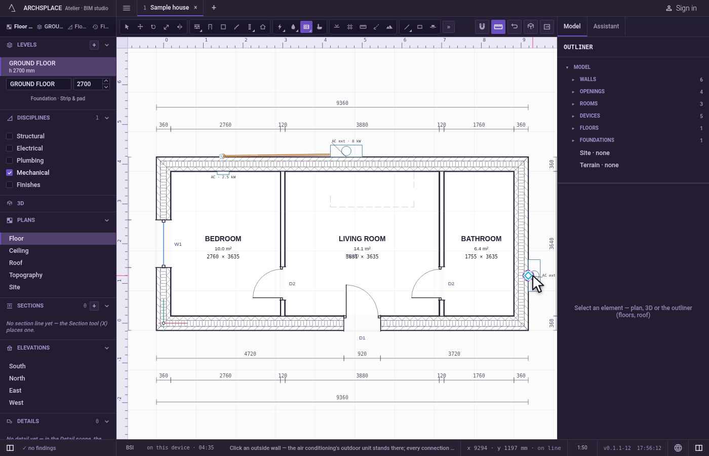 Add another, with Ctrl. Hold Ctrl (⌘ on a Mac) as you click: a new outdoor unit is placed.