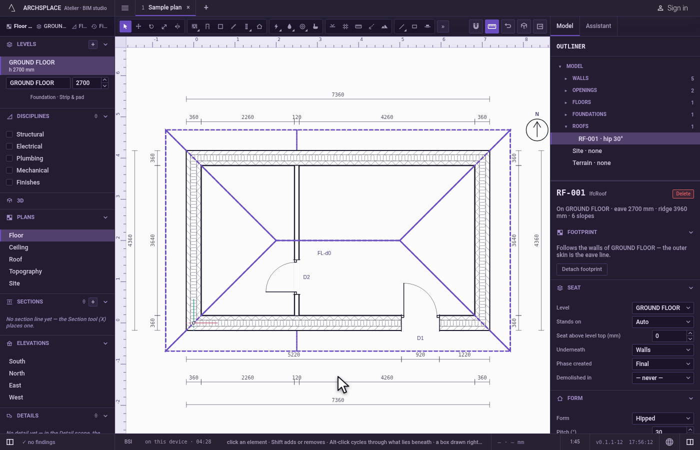 For a roof on the walls, press Enter. Without clicking any corner, press Enter.