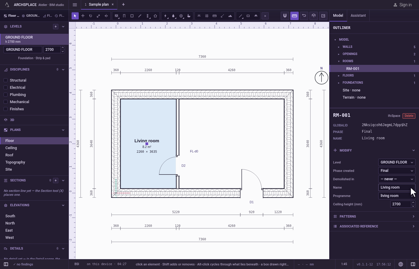 Name it in its panel. Select the room with Select.
