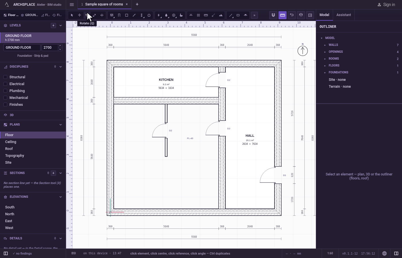 Take the tool. Press Q, or click the Rotate button.