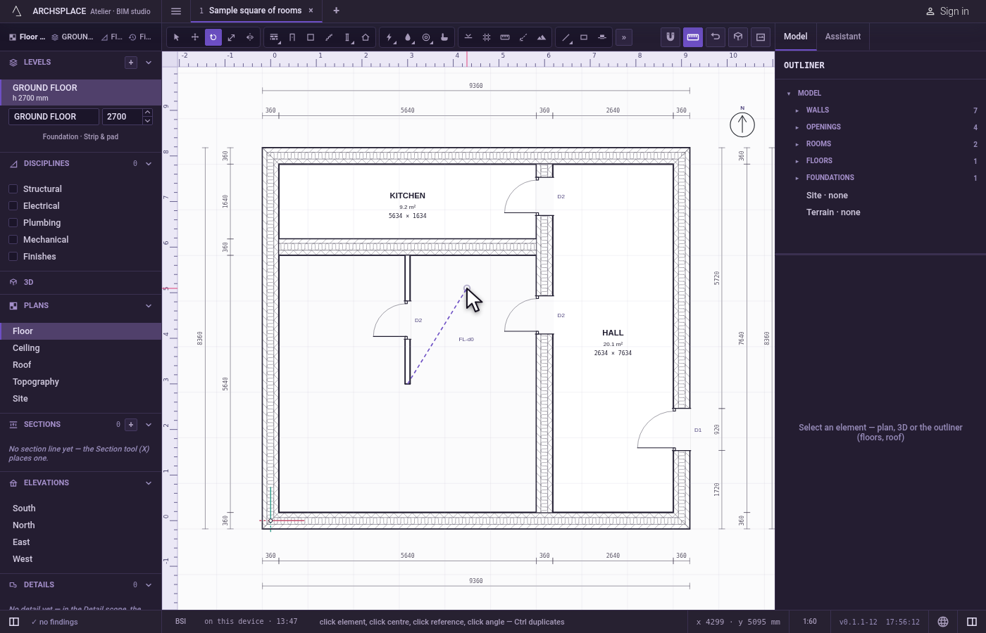 Click the centre. The magnet holds the click on the nearest corner, middle or crossing within reach, so the turn pivots exactly there.