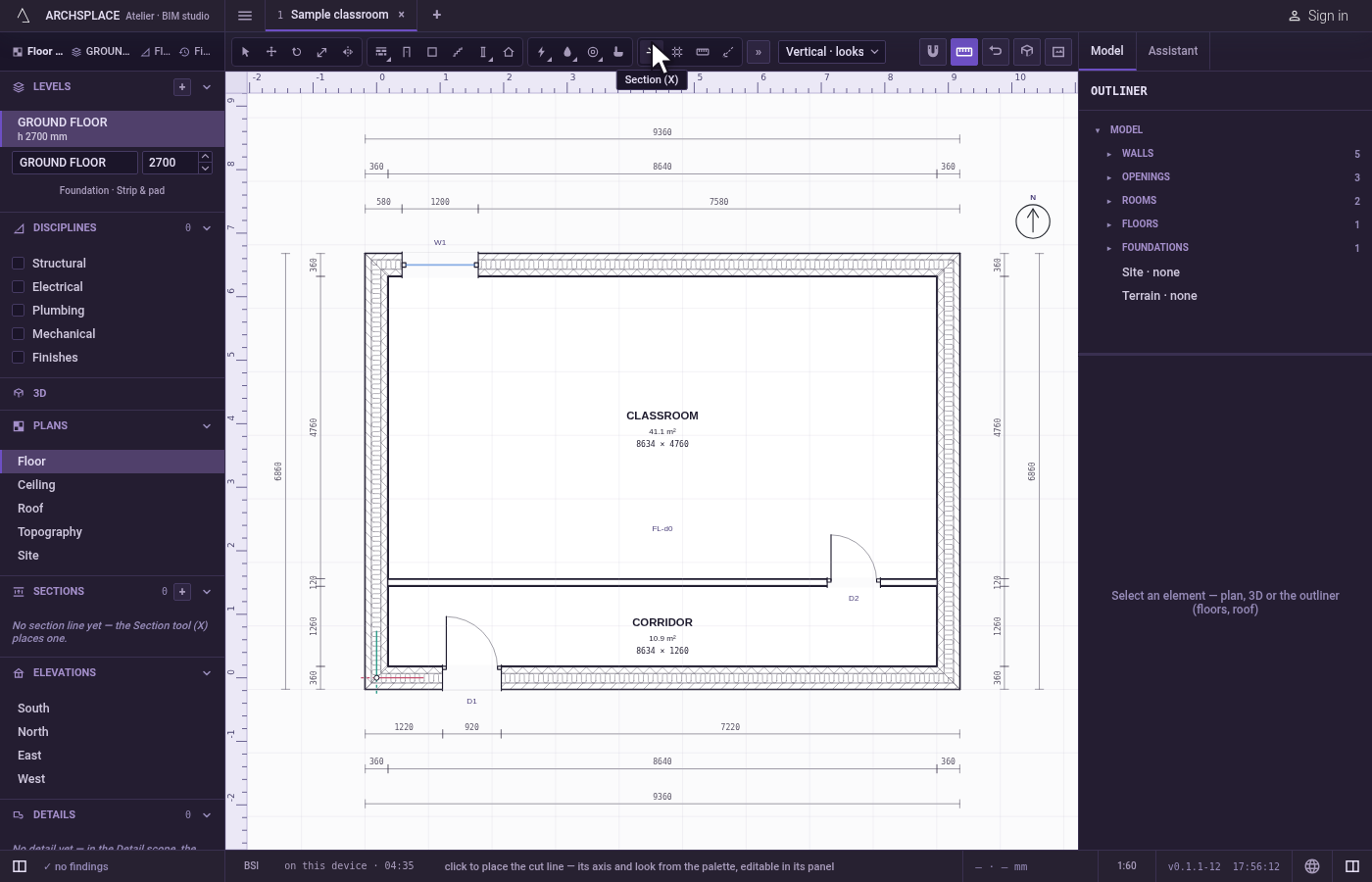 Take the tool. Press X, or click the Section button.