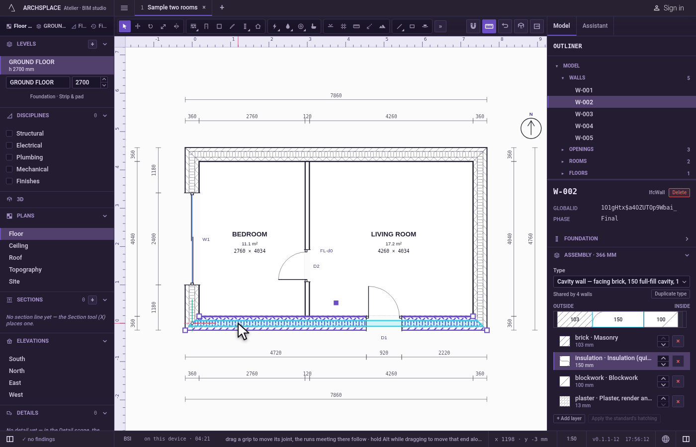 Click an element. The element under the pointer is lit while you hover, and a click takes it alone, dropping whatever was selected before.