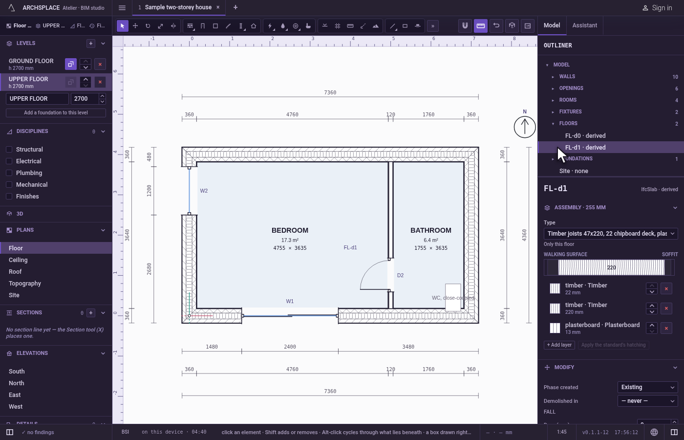 Select the slab. Select the level's floor slab, on the plan, in 3D or in the outliner.