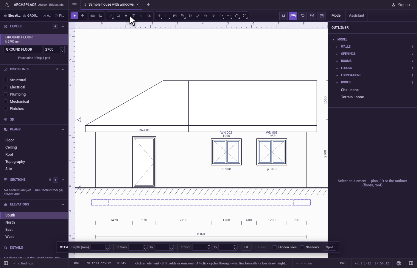 Open the view. In the sidebar, under Elevations, click South.