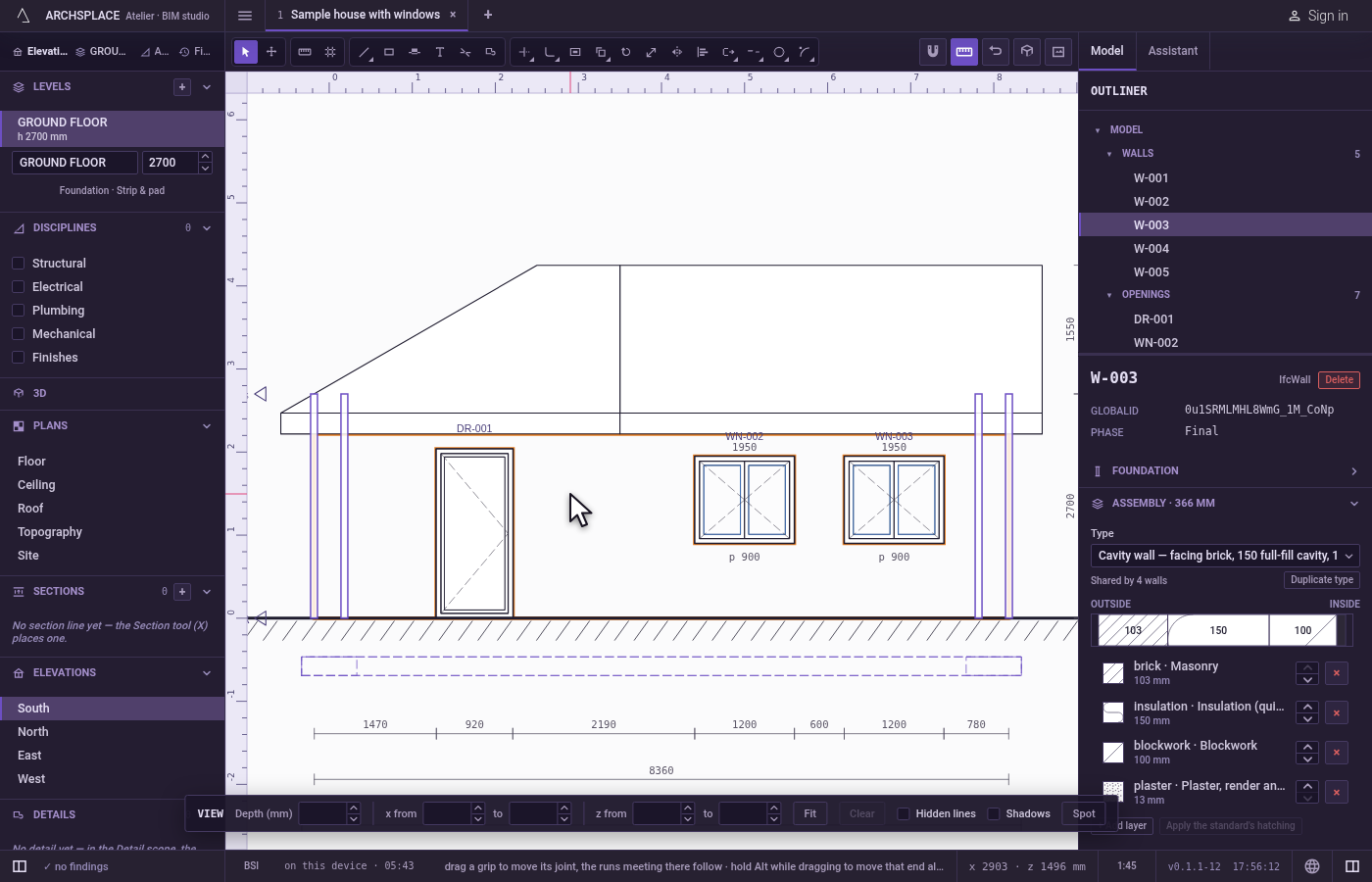 Reach what lies behind with Alt. Hold Alt and click where a wall stands behind the facade.
