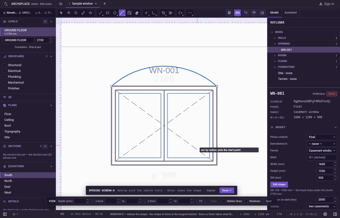 Or type the radius. Keep the pointer on the side the arc should bend to, type the radius in the project's units, and press Enter.