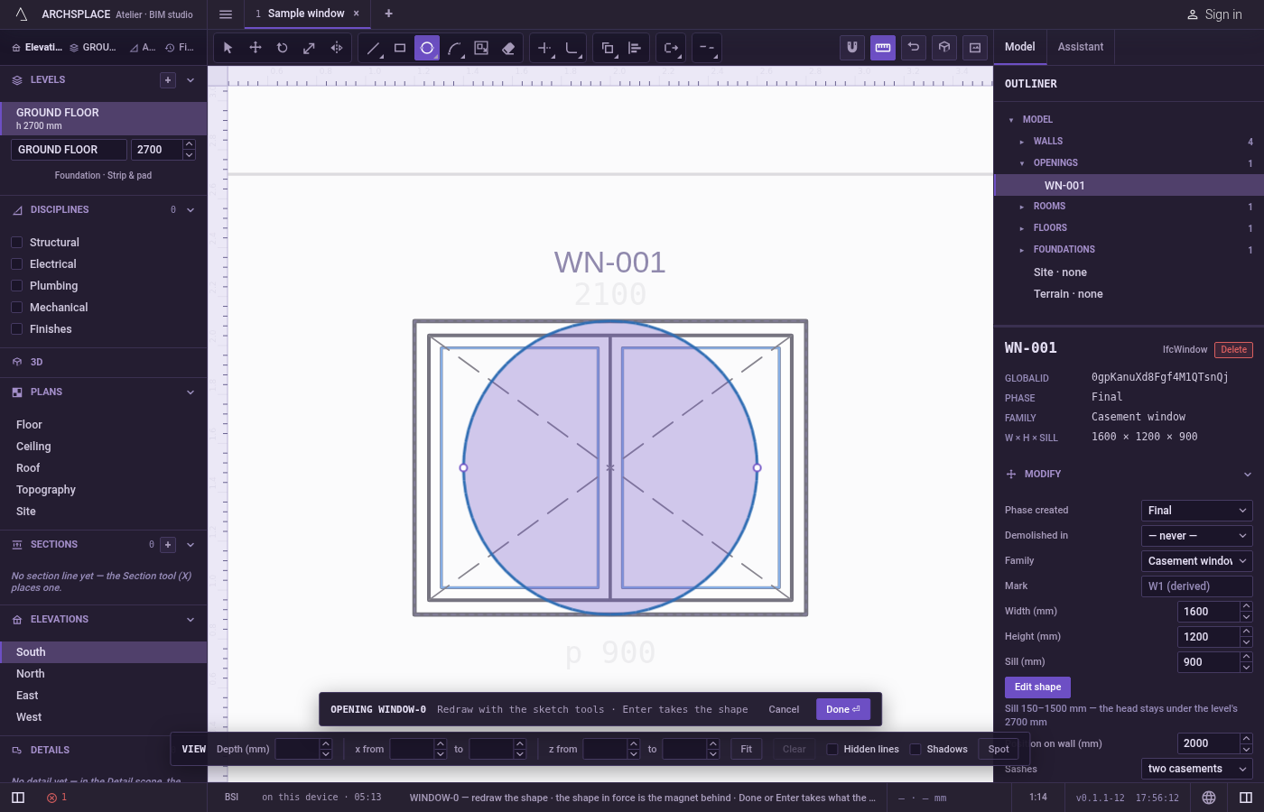 Click the other end. The circle follows the pointer.