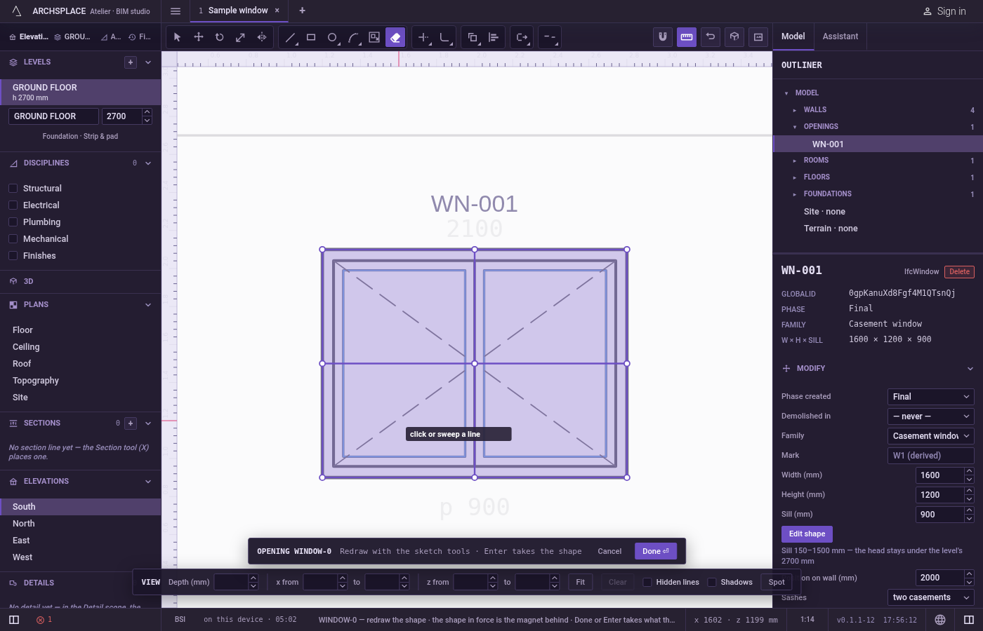 Arm Erase. In the sketch editor (see Select for the ways in), press E or click Erase on the editor's toolbar.
