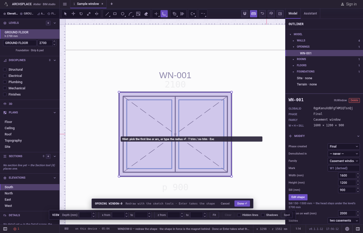 Arm Fillet. In the sketch editor (see Select for the ways in), press F or click Fillet on the editor's toolbar.