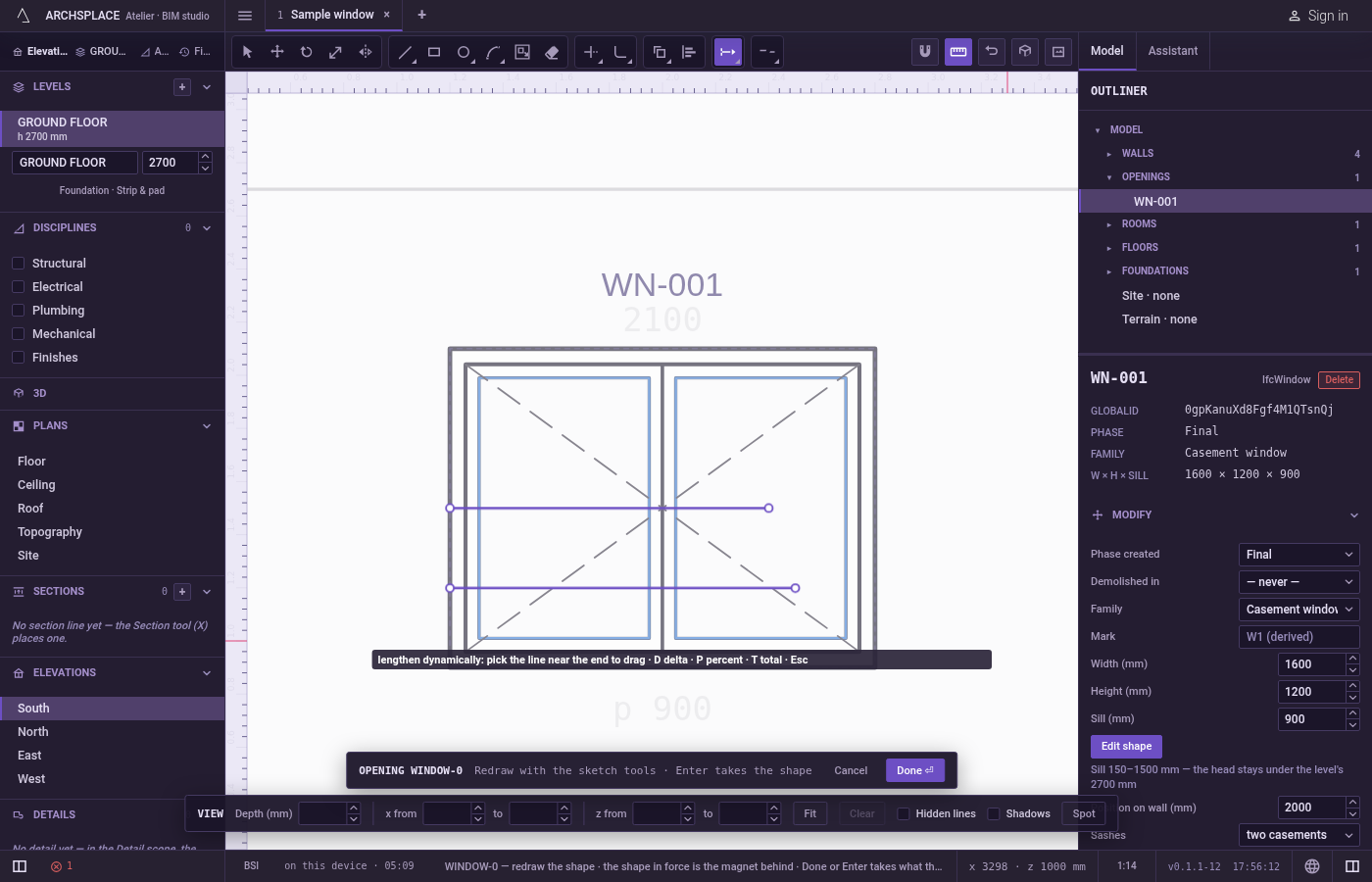 Or drag the end. In the Y way, click the line near the end to move, then click where the end should go: the end follows the pointer along the line, or around the arc, and the second click sets it.