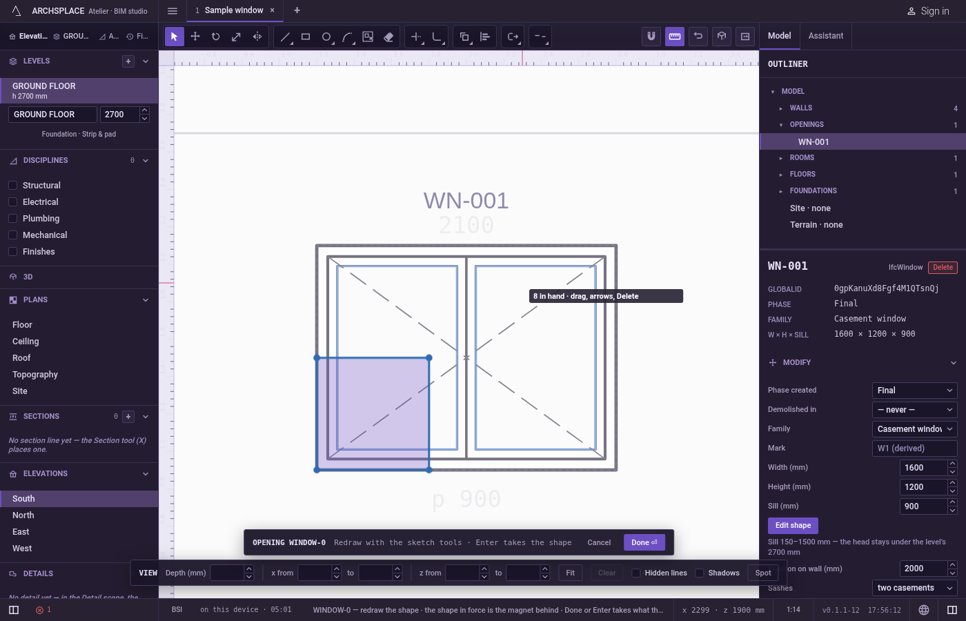 Choose what to mirror. In the sketch editor (see Select for the ways in), take the lines and corners you want with Select, or take nothing to flip the whole drawing.