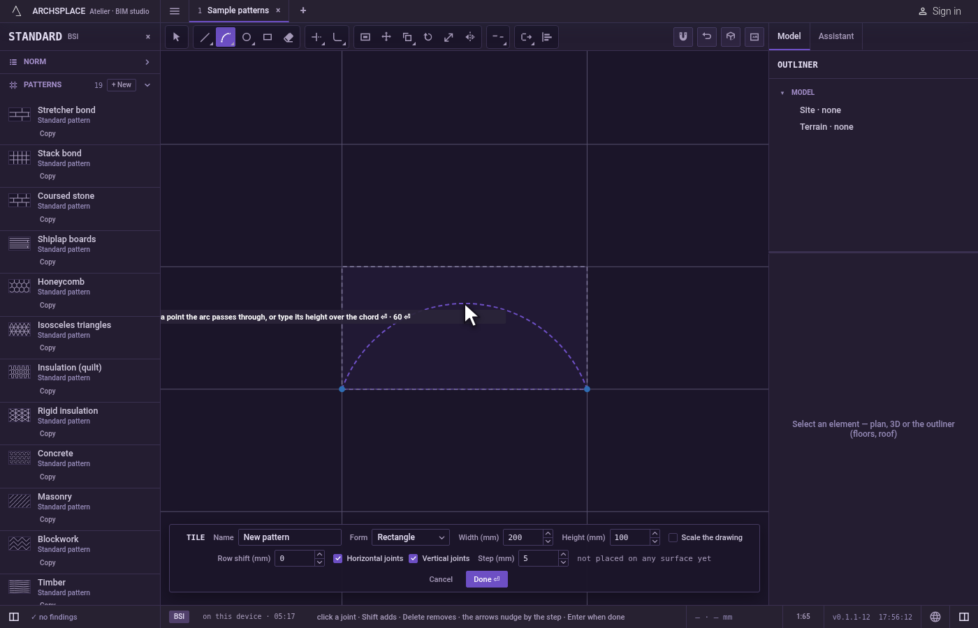 Shape the curve. Move the pointer: the ghost bends to pass through it, drawn as an arc, with the straight line between the ends shown as its reference.