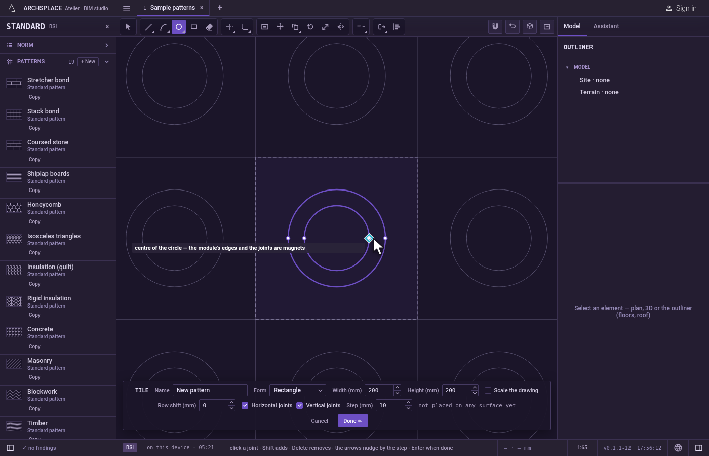 Draw the next one. The circle stands and the tool waits for a new centre.