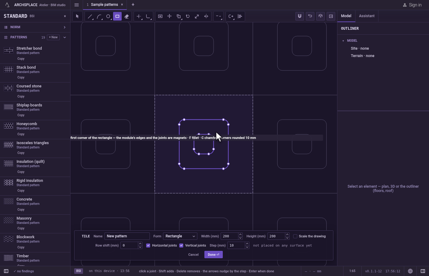 Draw the next one. The rectangle stands and the tool waits for a new first corner.