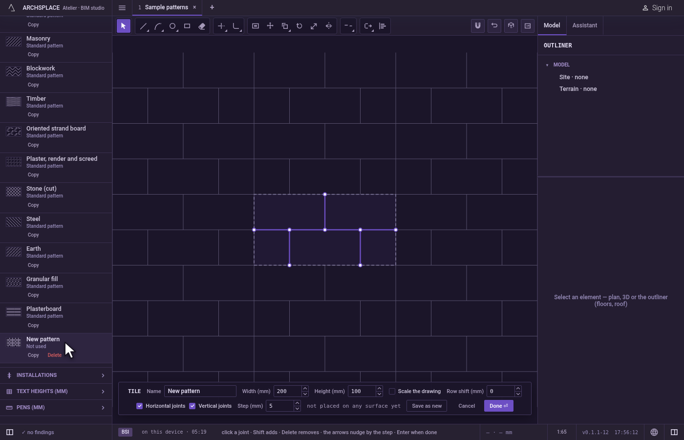 Open the tile editor. Click Edit tile in the Patterns panel, or in the panel of a surface that lays the pattern, or double-click a pattern laid on a surface in a view.