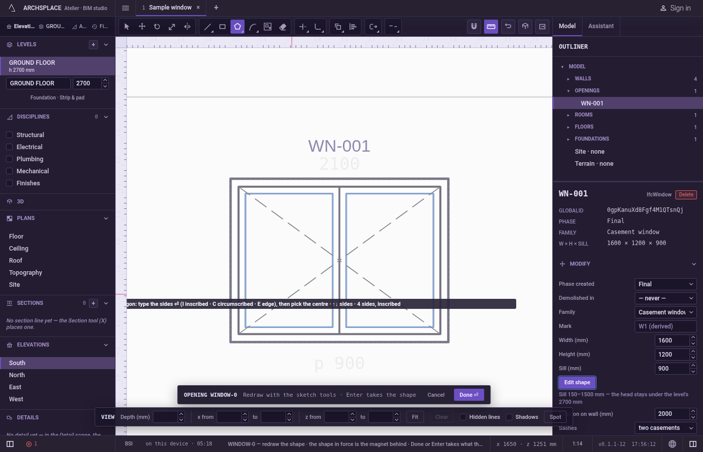 Arm Polygon. In the sketch editor (see Select for the ways in), type P, O, L quickly, or click Polygon on the editor's toolbar.
