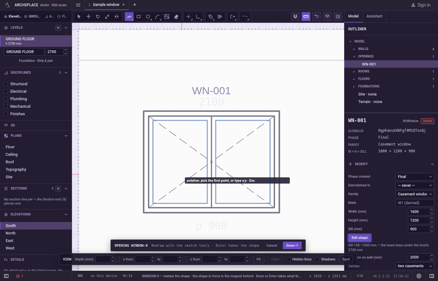 Arm Polyline. In the sketch editor (see Select for the ways in), type P then L quickly, or click Polyline on the editor's toolbar.