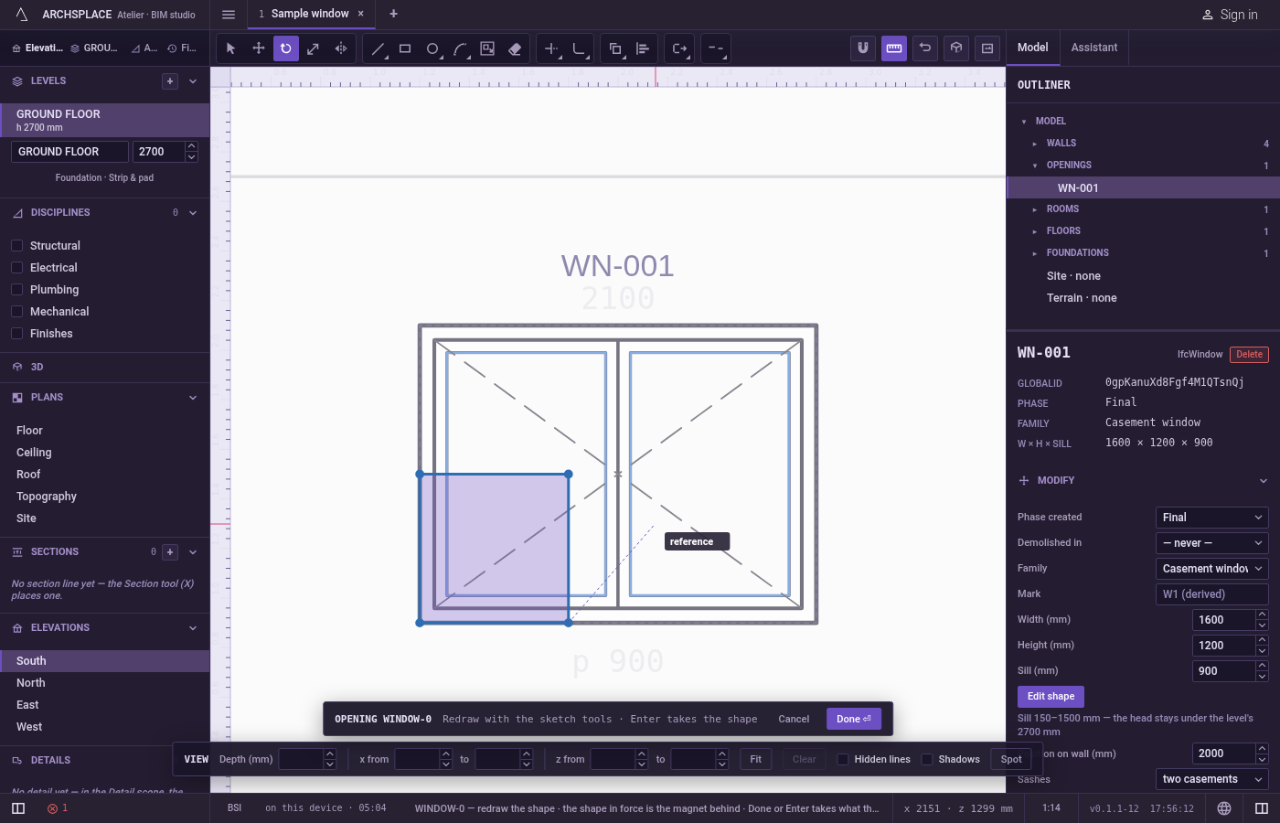 Click the centre. It snaps like every point of the editor: corners, middles, crossings, the dimmed shape in force and the lines of the view.