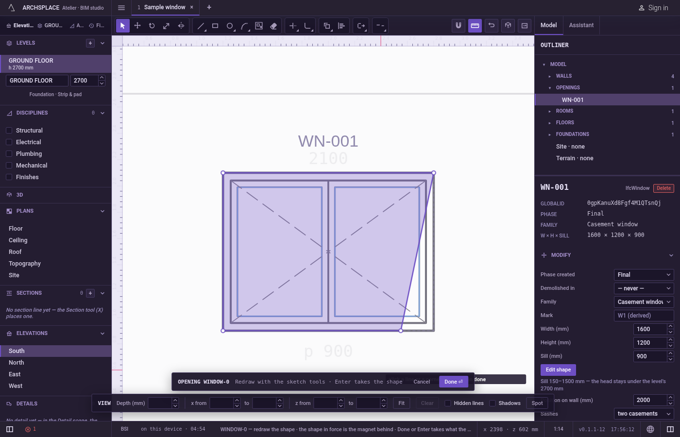 Nudge or delete. The arrow keys move what is in hand by one centimetre on the plane, ten with Shift.