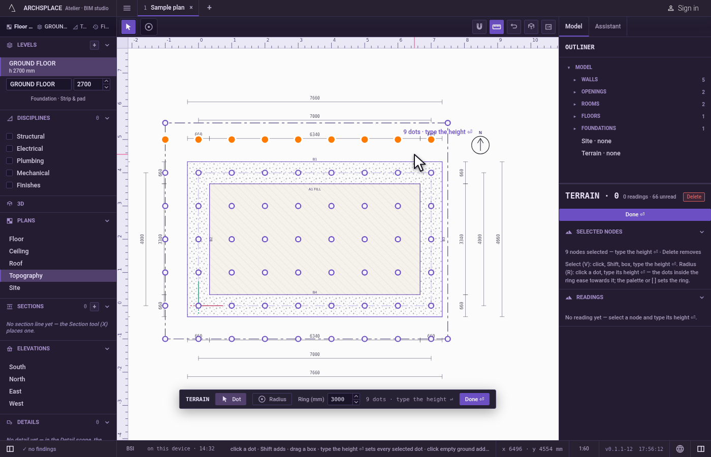 Select a row with a box. Press on empty ground beside the north row of dots and drag across to its other end.