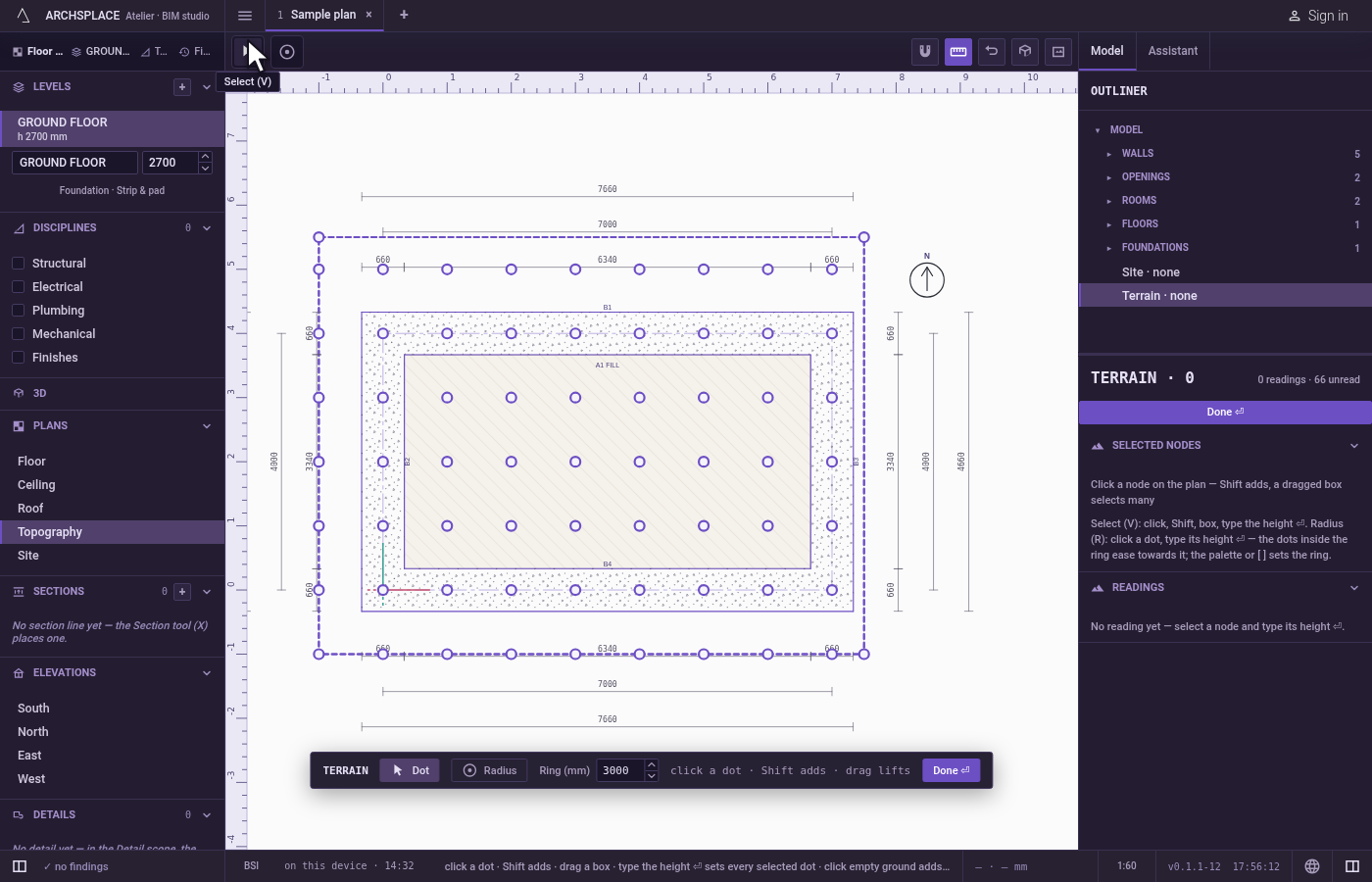 Open the editor. Right after the Terrain tool draws the field, the editor opens on its own.