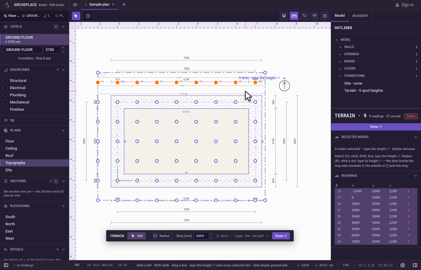 Type the height and press Enter. Type the height measured along that row, in the project's units.