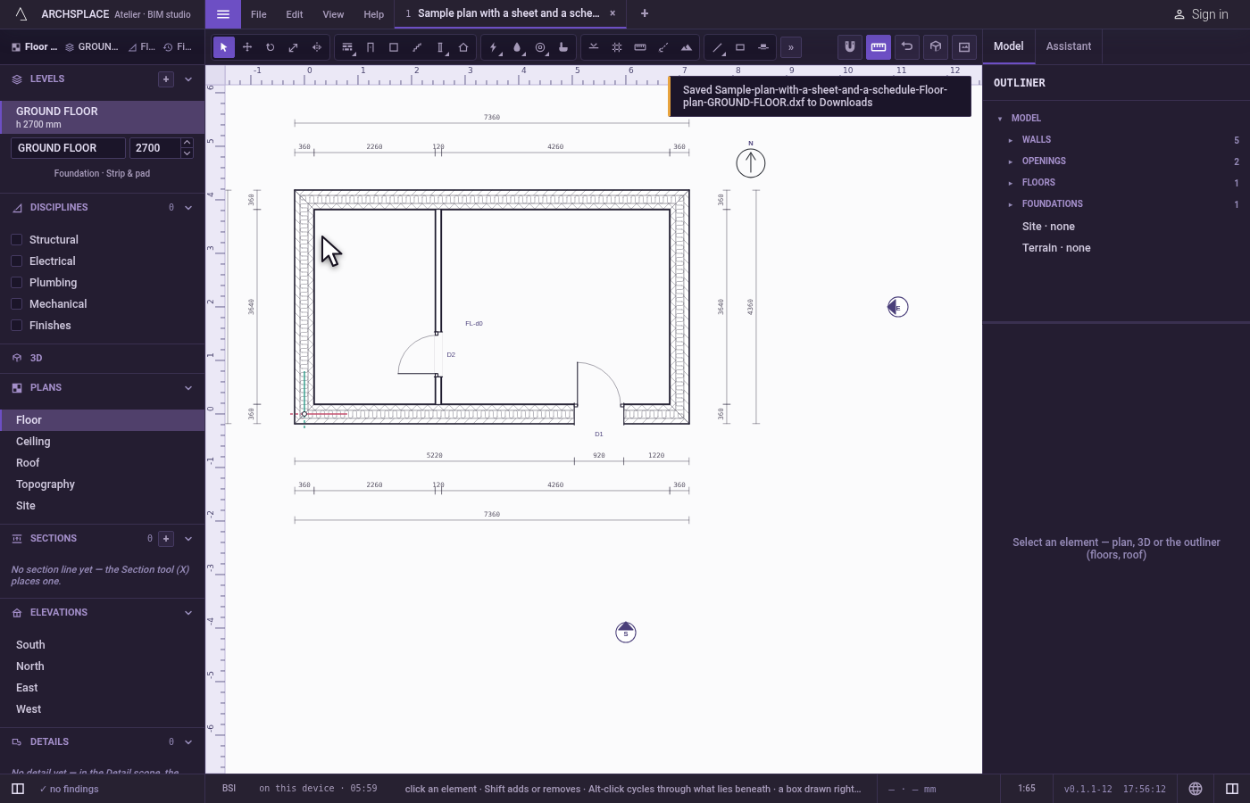 Export the plan as DXF. On the floor plan, open File and click Export this view as DXF….