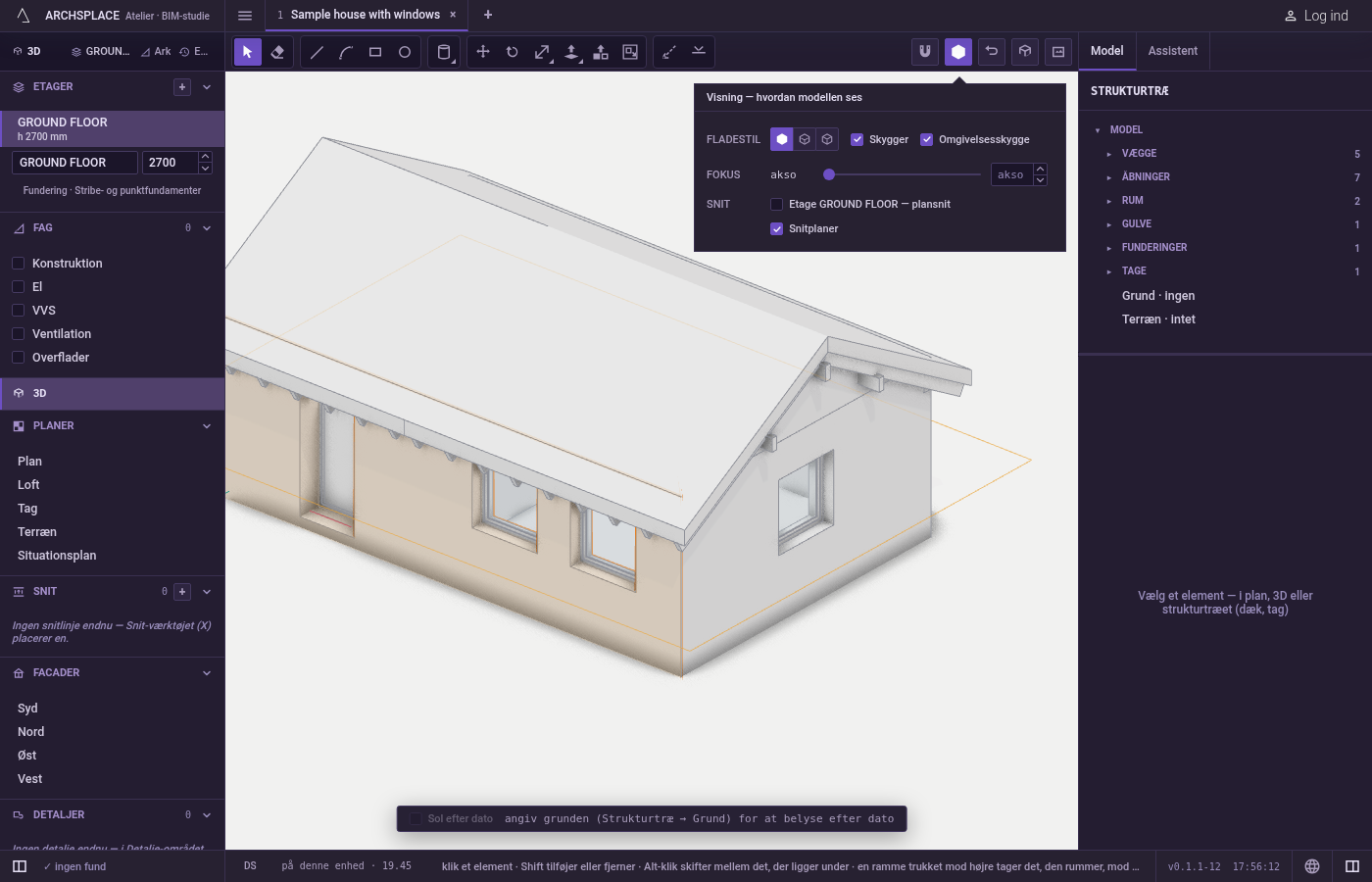 Åbn menuen. Klik på knappen Visning i 3D-visningens linje, eller vælg Vis, Visning….